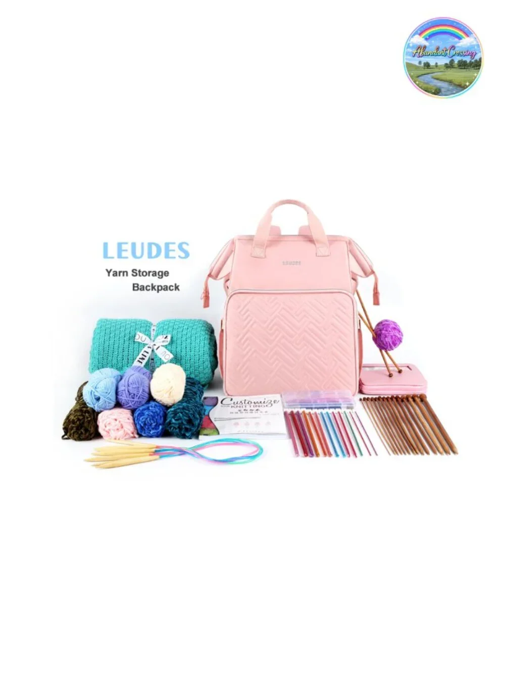 Large Crochet Bag Backpack Yarn Storage Tote with Pockets for Knitting Supplies